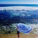 Harmony Blue and White Big Flower Leafs Ombre Mandala Roundie Beach Throw Round Tablecloth