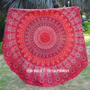 Vibrant Red Traditional Mandala Round Beach Throw Towel