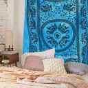 Turquoise Elephants Trap Mandala Circle Cotton Tapestry, Fringed Bedspread