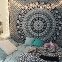 Black and White Indian Elephant Mandala Tapestry Wall Hanging Hippie Bedspread