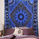 Blue Celestial Sun Moon Stars Planet Tapestry, Indian Hippie Wall Hanging