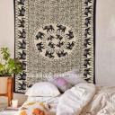 Small Black Elephants Ring Mandala Tapestry Wall Hanging, Indian Bedding