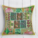 Green One-Of-A-Kind Boho Patchwork Embroidered Pillow Case 18X18