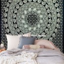 Black and White Elephants Ring Circle Medallion Mandala Wall Tapestry