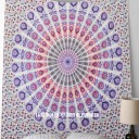 Blend of Purple & White Peafowl Psychedelic Mandala Tapestry Throw