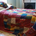 Unique One-Of-A-Kind Silk Sari Handcrafted Kantha Quilted Bedding Throw
