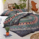 Blue Multi Jumbo Medallion Boho Bedding Mandala Duvet Cover Set with 2 Pillow Cases