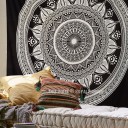 Black & White Long Leafs Circle Mandala Tapestry, Boho Wall Hanging