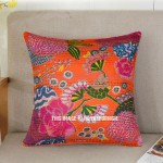 24" Oversized Large Orange Tropical Kantha Sofa Couch Throw Pillow Cover