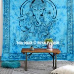 Blue Hindu Lord Ganesha Hindu Tie-Dye Cotton Tapestry Wall Hanging