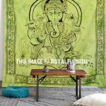 Green Hindu Lord Ganesha Tie-Dye Cotton Tapestry Wall Hanging