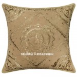 Beige Indian Handicraft Mirror Throw Sofa Pillow Sham
