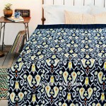 Twin Size Black Paisley Floral Ikat Kantha Quilt Throw Bed Cover
