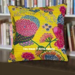 16" Yellow Indian Kantha Floral Accent Throw Pillow Case