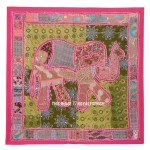Pink Tribal Bohemian Old Patches Pink Elephant Tapestry Wall Hanging