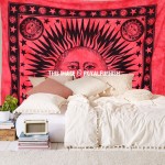 Red Bright Sun Moon Dorm Room Hippie Tie Dye Indian Tapestry Wall Hanging