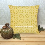 16" Yellow Organdy Cut Work Floral Indian Pillow Case Sham