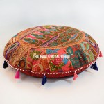 32" Brown Vintage Recycled Indian Patchwork Floor Pillow Cover