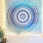 Blue Multi Floral Ombre Circle Mandala Wall Tapestry Bedding