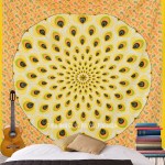 Yellow Peacock Wings Circle Medallion Mandala Tapestry Wall Hanging