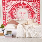Red Sun Moon and Planet Fringed Cotton Tapestry Wall Hanging Bedspread