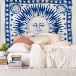 Large Fringed Patterned Sun Moon Cotton Tapestry