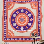 Orange Multi Sun Moon and Stars Mandala Wall Tapestry, Fringed Bedding
