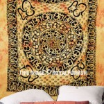 Large Yellow Tie Dye Hindu OM Chakra Fringed Tapestry, Tie Dye Bedding