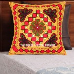 16" Decorative Floral Hand Embroidered Accent Square Indian Pillow Cover