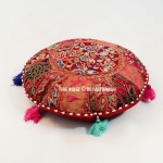 Maroon Multi Boho Patchwork Unique Yoga Meditation 17 Inch Floor Cushion Cover