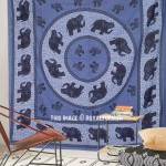 Blue Indian Elephant Medallion Mandala Boho Wall Tapestry Bedspread Bedding