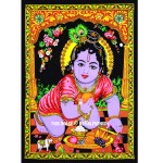 Hindu Baby Lord Krishna Sequin Cotton Fabric Cloth Poster Tapestry