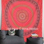 Red Boho Elephant Mandala Wall Tapestry, Hippie Indian Throw Bedding
