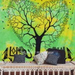 Green Cool Tie Dye Elephant Love Tree Wall Tapestry, Tie Dye Bedding Sheet