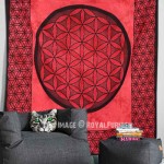 Red Leaf Circle Ball Hippie Medallion Wall Tapestry, Indian Tie Dye Sheet
