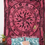 Maroon Tie Dye Cycle of Ages Tapestry Wall Hanging, Indian Tie Dye Bedding
