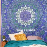 Blue Psychedelic 3-D Star Mandala Wall Tapestry, Indian Bedding Throw