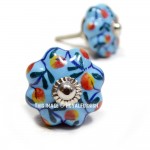 Turquoise Color Floral Ceramic Knobs, Set of 2