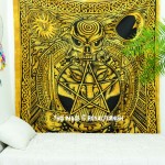 Yellow Psychedelic Celtic Design Dragon Face & Skull Wall Tapestry