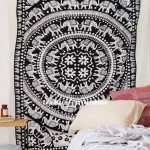 Black and White Fringed Elephant Mandala Tapestry Indian Bohemian Bedding