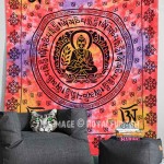 Red OM Buddha Sitting on Lotus Tapestry, Tie Dye Meditation Tapestry Wall Hanging