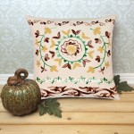 16" Inch White Embroidered Suzani Square Toss Pillow Cover