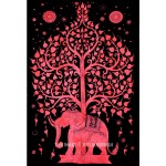 Small Red Black Elephant & Tree of Life Tapestry Throw Wall Hanging