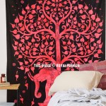 Small Red Black Elephant & Tree of Life Tapestry Throw Wall Hanging