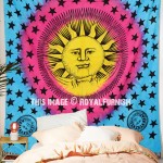 Blue and Yellow Psychedelic Sun Moon Tapestry Tie Dye Hippie Wall Hanging Bedspread