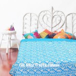 Turquoise Blue Zig Zag Cotton Ikat Reversible Kantha Quilt Blanket