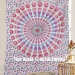 Pink & Blue Peacock Wings Medallion Mandala Tapestry Wall Hanging