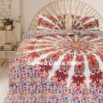 Red Multi Glittering Medallion Circle Cotton Duvet Cover with Set of 2 Pillow Cases