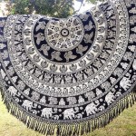 Black & White Elephant Mandala Beach Throw Hippie Elephant Boho Round Tablecloth