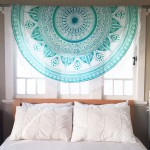 Sea Green Big Flower Leaves Ombre Mandala Roundie Beach Throw